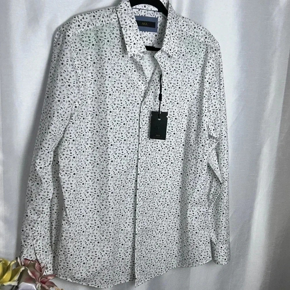 AKA, “also known as “ men shirt ,NWT,slim fit ,WHITE floral print,100 cotton, - Picture 4 of 12